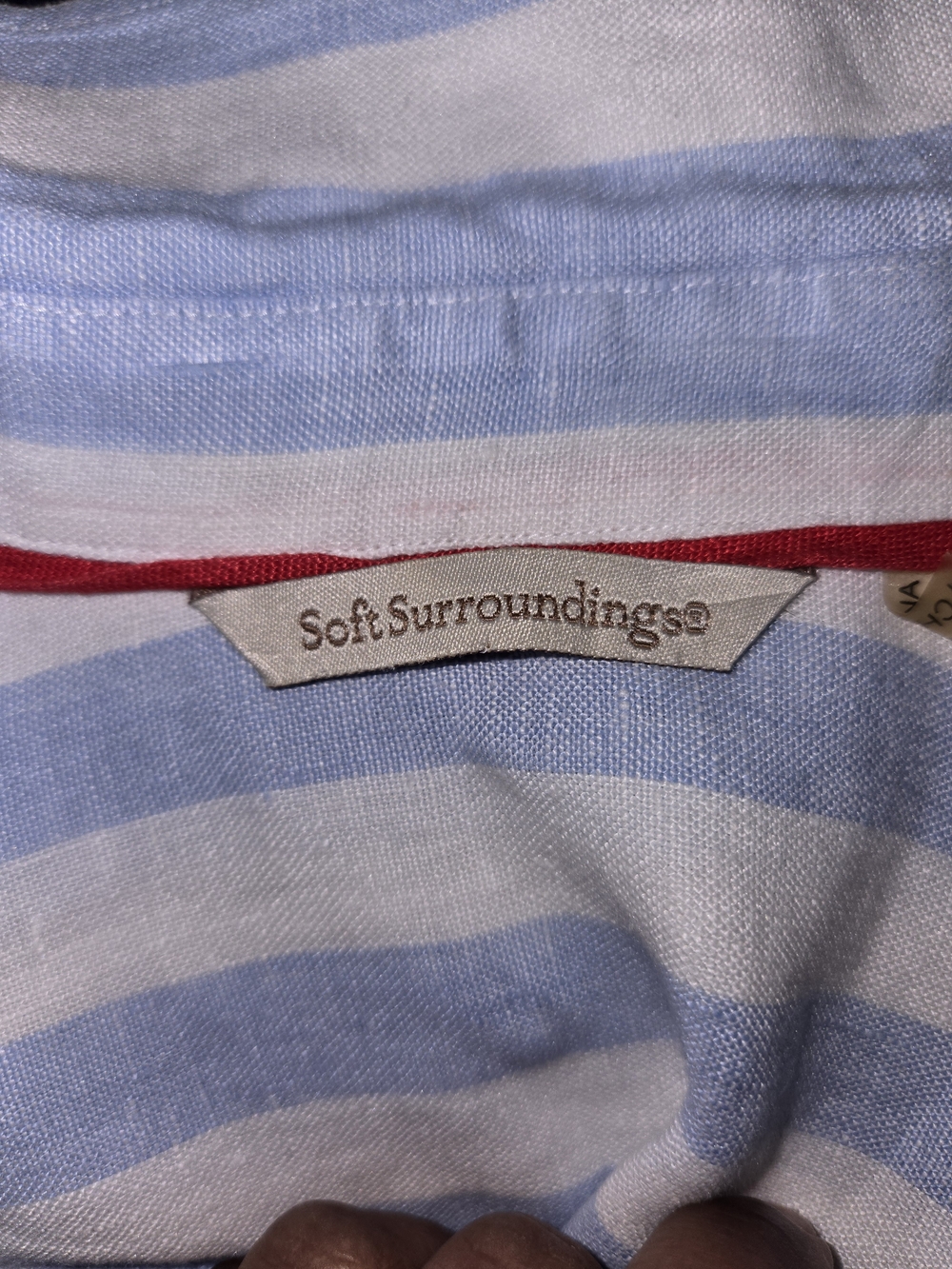 Striped Blue and White Cotton Button-Up Shirt with Parrot Embroidery - Picture 7 of 7